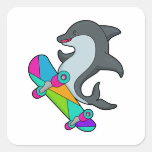 Dolpin as Skater with Skateboard Square Sticker