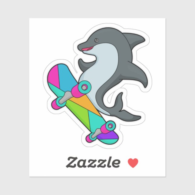 Dolpin as Skater with Skateboard Sticker (Sheet)