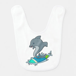 Dolpin as Surfer with Surfboard Baby Bib