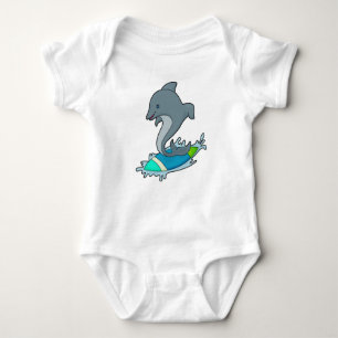 Dolpin as Surfer with Surfboard Baby Bodysuit