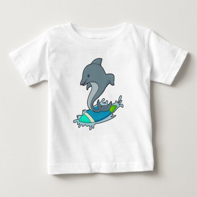 Dolpin as Surfer with Surfboard Baby T-Shirt (Front)