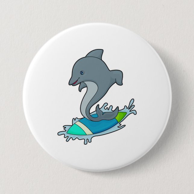 Dolpin as Surfer with Surfboard Button (Front)