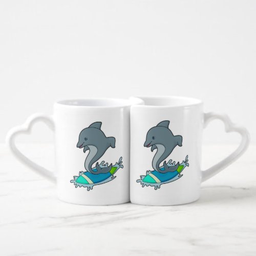 Dolpin as Surfer with Surfboard Coffee Mug Set