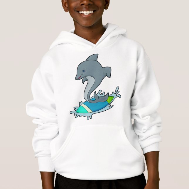 Dolpin as Surfer with Surfboard Hoodie (Front)