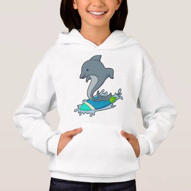Dolpin as Surfer with Surfboard Hoodie (Front)