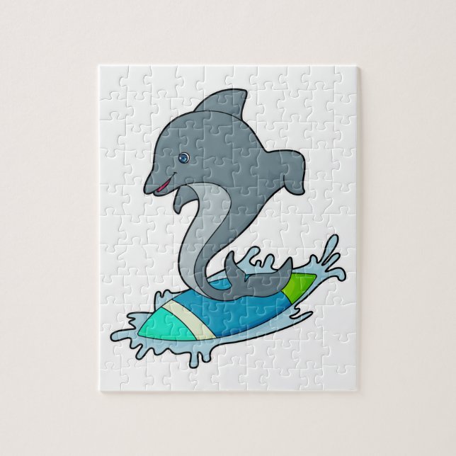 Dolpin as Surfer with Surfboard Jigsaw Puzzle (Vertical)