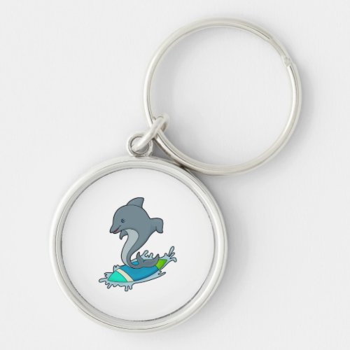 Dolpin as Surfer with Surfboard Keychain