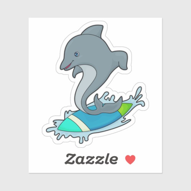 Dolpin as Surfer with Surfboard Sticker (Sheet)