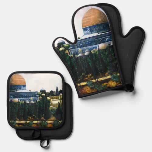 Dome of the Rock Jerusalem Oven Mitt  Pot Holder Set