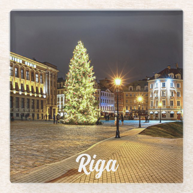 Dome Square with Christmas tree in Riga Glass Coaster (Front)