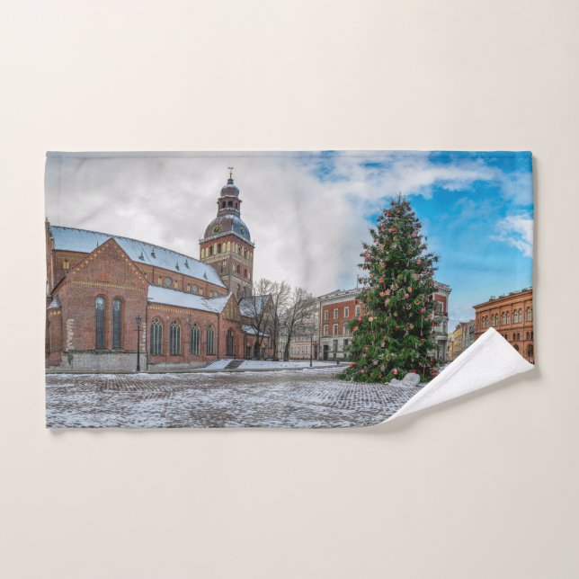 Dome square with Christmas tree in Riga Hand Towel (Hand Towel)