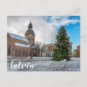 Dome square with Christmas tree in Riga Postcard