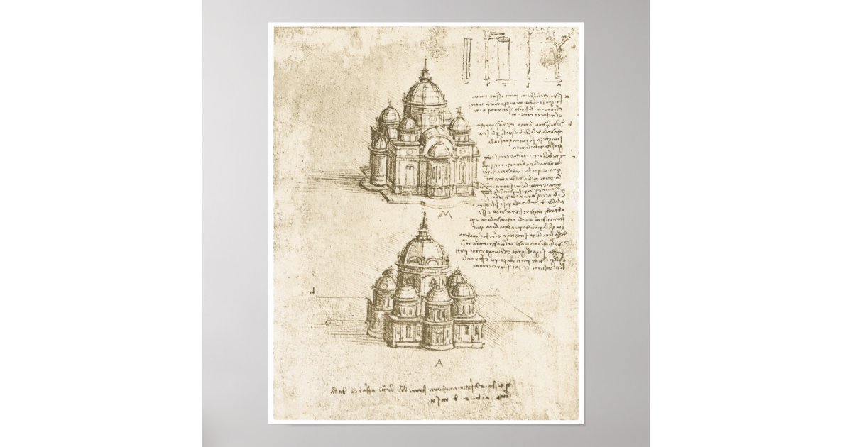 Domed Churches, Leonardo da Vinci, 1488 Poster Zazzle