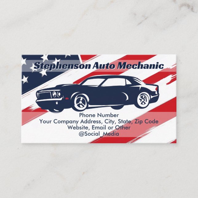 Domestic American Flag Car Auto Mechanic Service Business Card (Front)