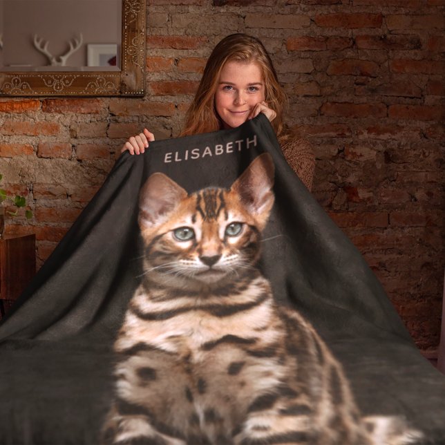 Domestic Cat Kitten Leopard Spots Personalized Fleece Blanket