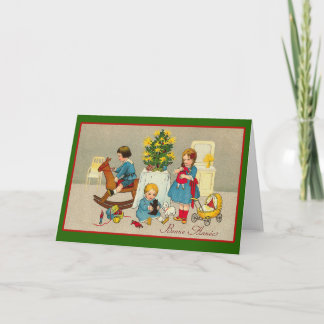 Domestic Christmas Scene with Kids and Toys Holiday Card