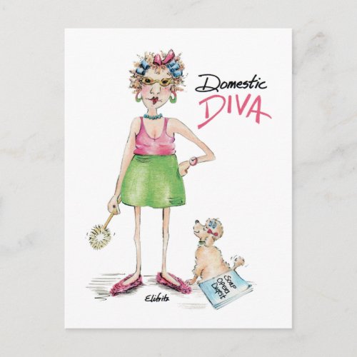 Domestic Diva must choose to do household chores Postcard