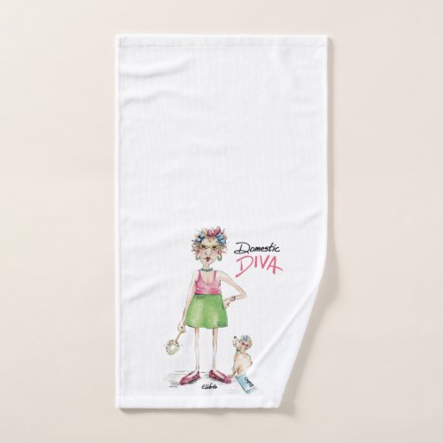 Domestic Diva must do chores in green and pink Hand Towel