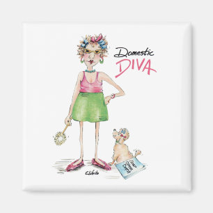 Domestic Diva must do chores or maybe play cards? Magnet