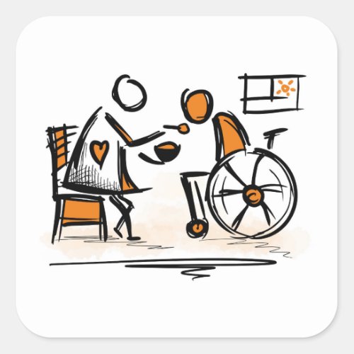 DomesticDomiciliary care Person in a wheelchair Square Sticker