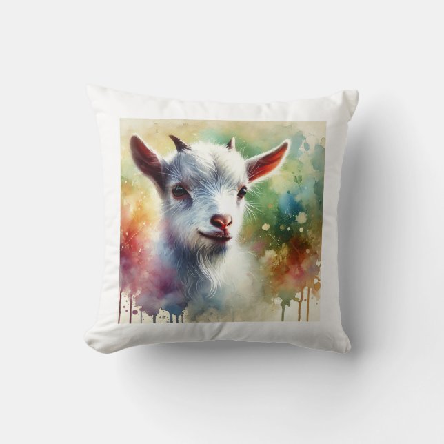 Domestic Goat 300724AREF118 - Watercolor Throw Pillow (Front)