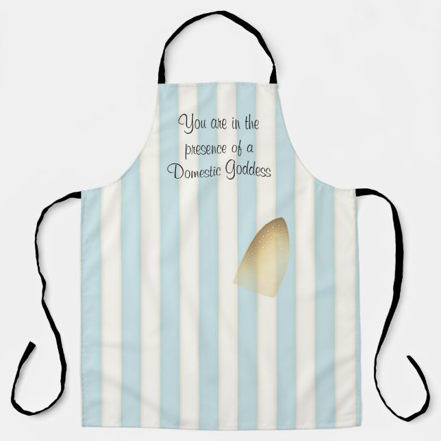 Domestic Goddess Funny Blue Stripes Iron Burn Mark Apron (Front)