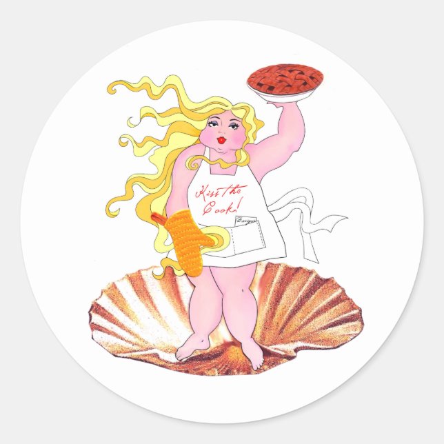 "Domestic Goddess" - Kiss the Cook! Classic Round  Classic Round Sticker (Front)