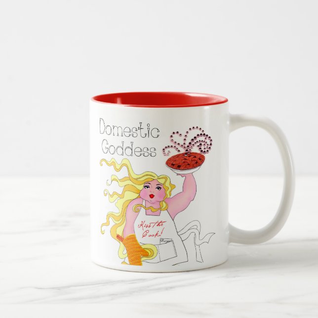"Domestic Goddess" - Kiss the Cook! Two-Tone Coffe Coffee Mug (Right)