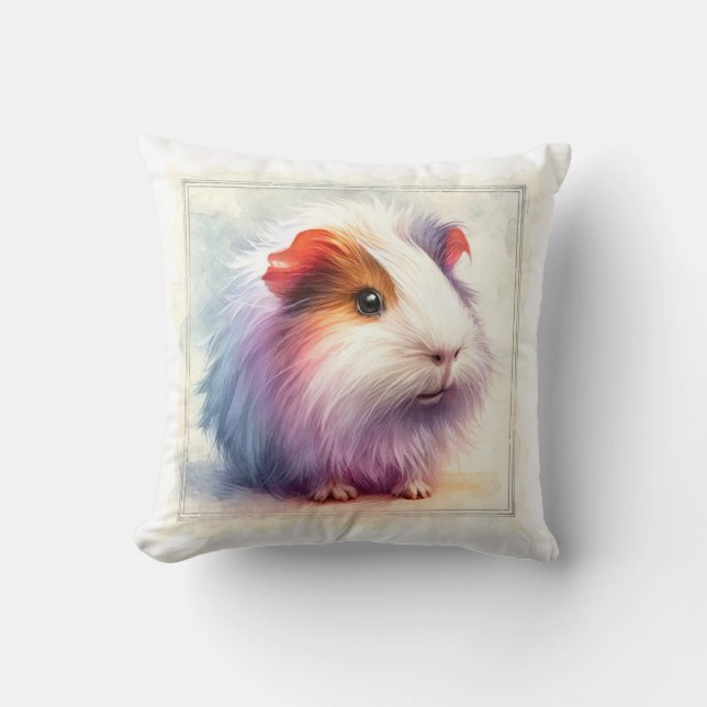 Domestic Guinea Pig AREF401 - Watercolor Throw Pillow (Front)