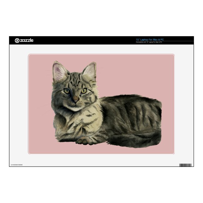Domestic Medium Hair Cat Watercolor Painting Laptop Decal