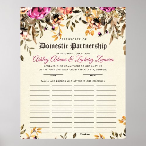 Domestic Partnership Guest Book WeddingCertificate
