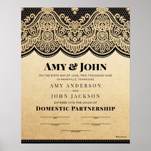 Domestic Partnership Lace Wedding Certifiate Poster