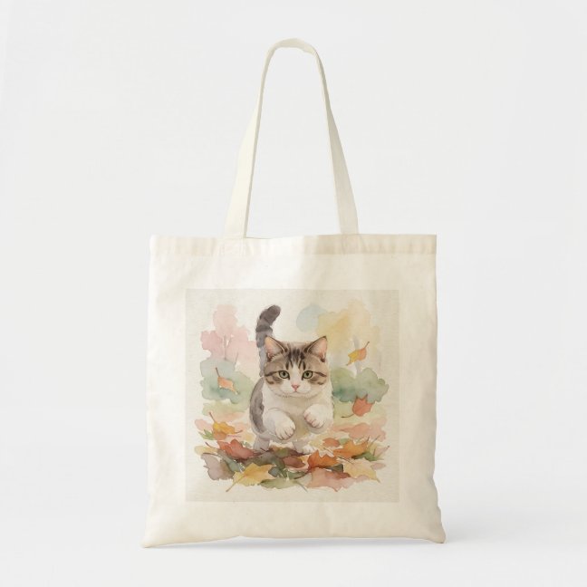 Domestic Shorthair Autumn Leaf Pounce Tote Bag