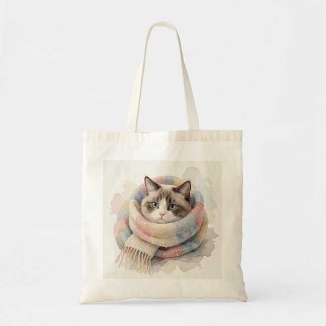 Domestic Shorthair Curled In A Winter Scarf Tote B Bag