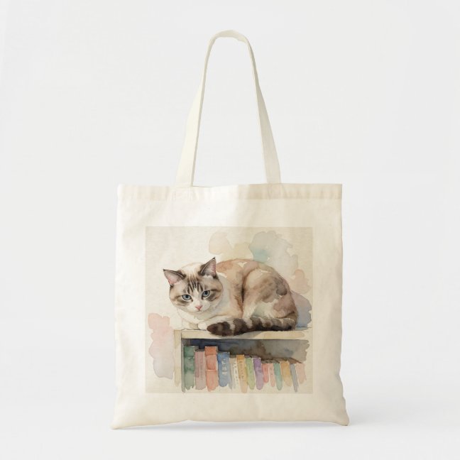 Domestic Shorthair Curled On The Bookshelf Top Tot Tote Bag