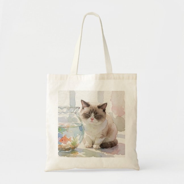 Domestic Shorthair Dozing By The Fishbowl Tote Bag