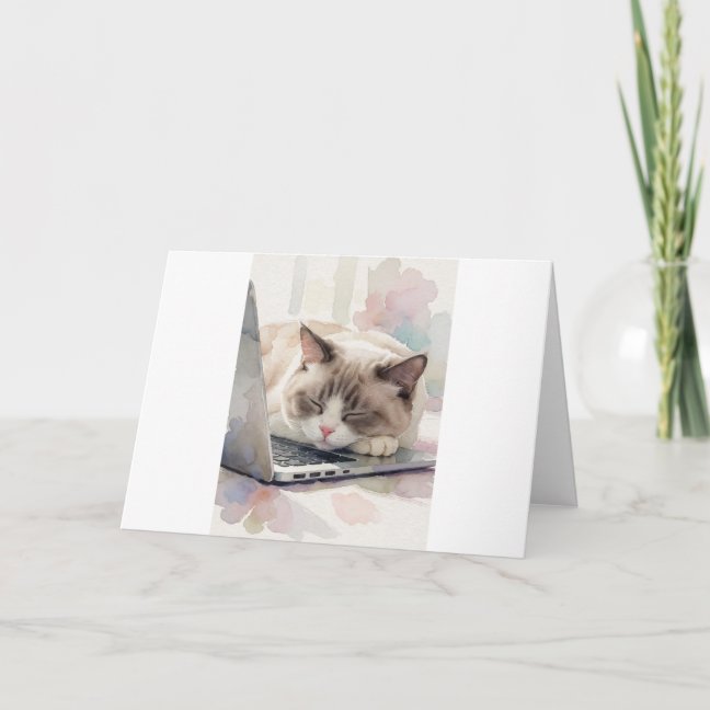 Domestic Shorthair Dozing On A Warm Laptop Greetin Card