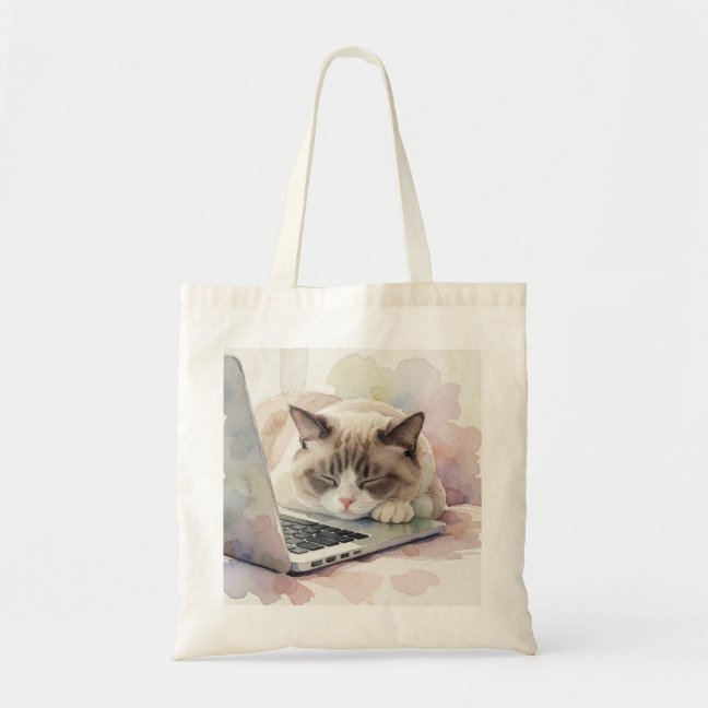 Domestic Shorthair Dozing On A Warm Laptop Tote Ba Bag