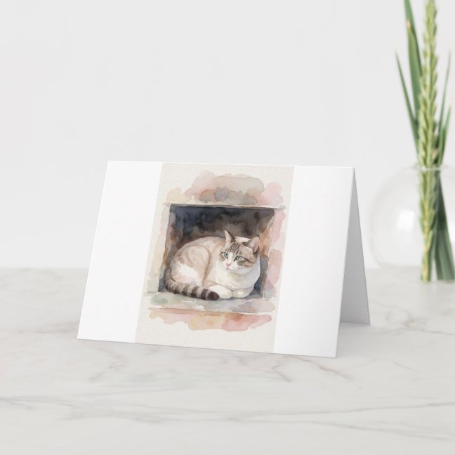 Domestic Shorthair Fireplace Winter Curl Greeting  Card