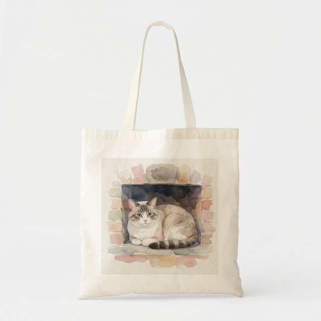Domestic Shorthair Fireplace Winter Curl Tote Bag
