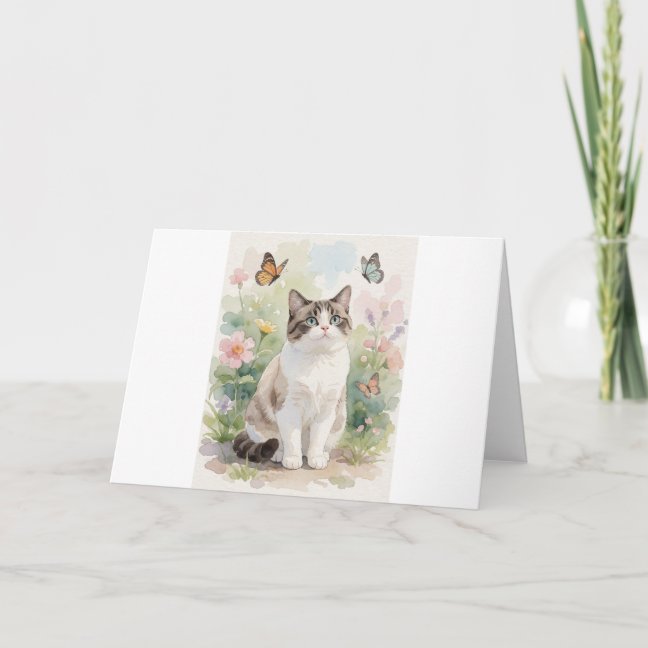 Domestic Shorthair Garden Butterfly Watch Greeting Card