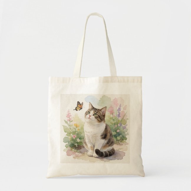 Domestic Shorthair Garden Butterfly Watch Tote Bag