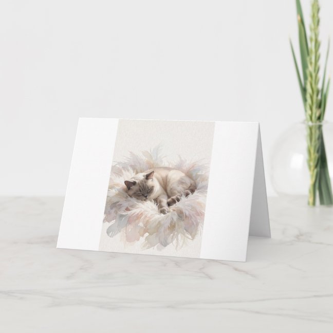 Domestic Shorthair Napping On The Feather Duvet Gr Card