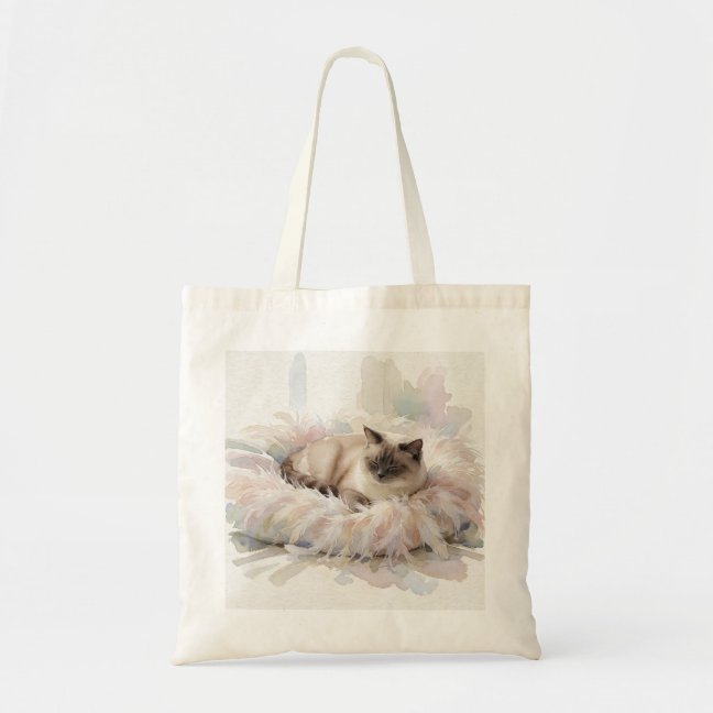 Domestic Shorthair Napping On The Feather Duvet To Tote Bag