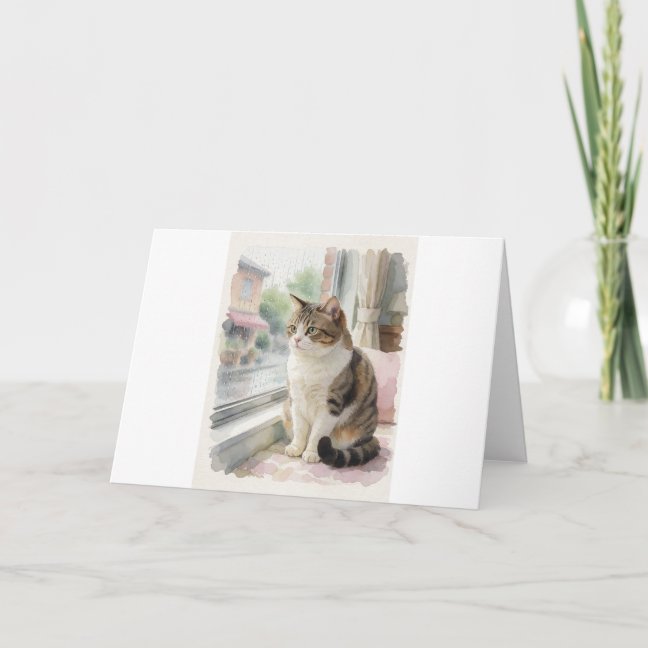 Domestic Shorthair Rainy Window Daydream Greeting  Card