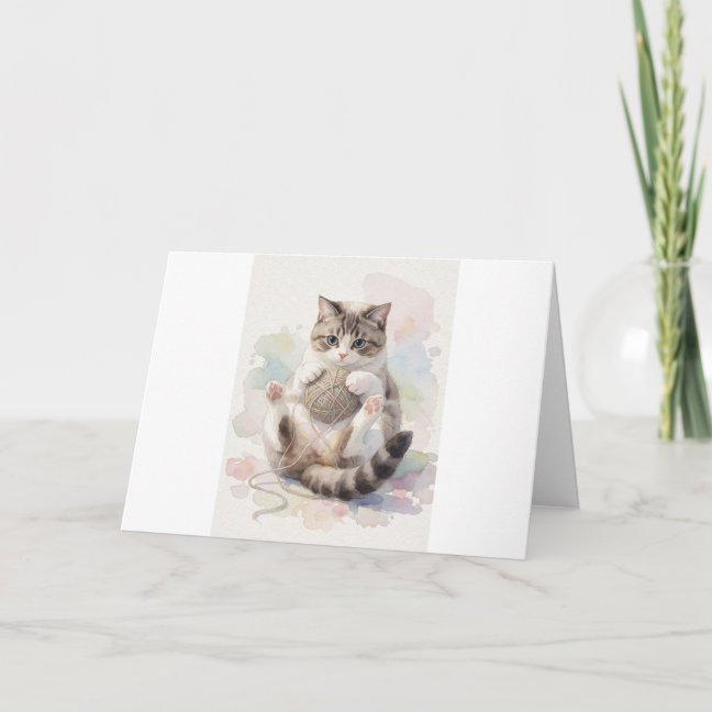 Domestic Shorthair Yarn Ball Tangle Greeting Card