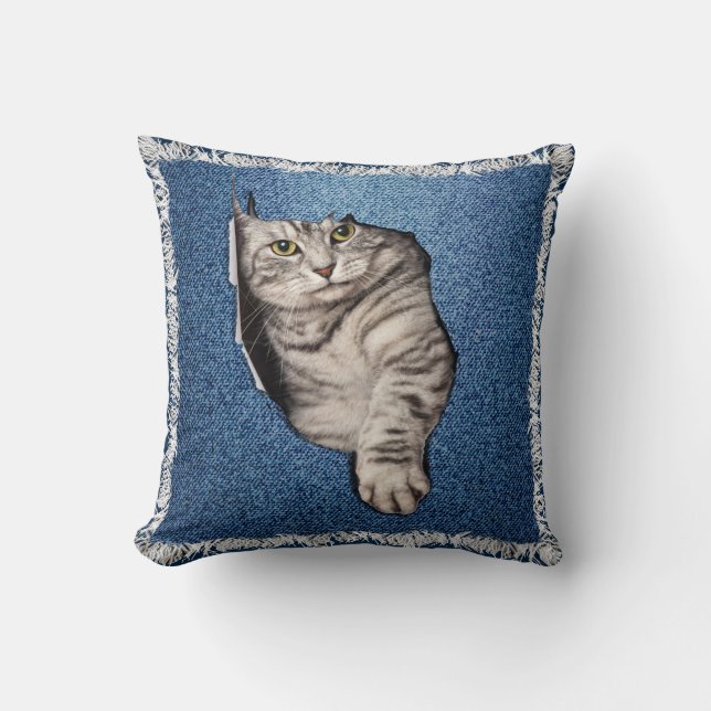 Domestic Tabby- kitten Throw Pillow (Front)