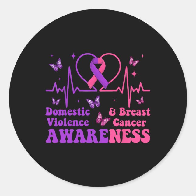Domestic Violence &amp; Breast Cancer Awareness Mo Classic Round Sticker (Front)