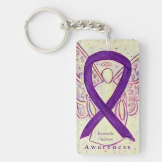 Domestic Violence Angel Awareness Ribbon Keychain