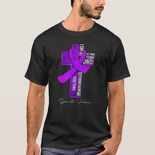 Domestic Violence Awareness Purple Ribbon Christia T-Shirt (Front)